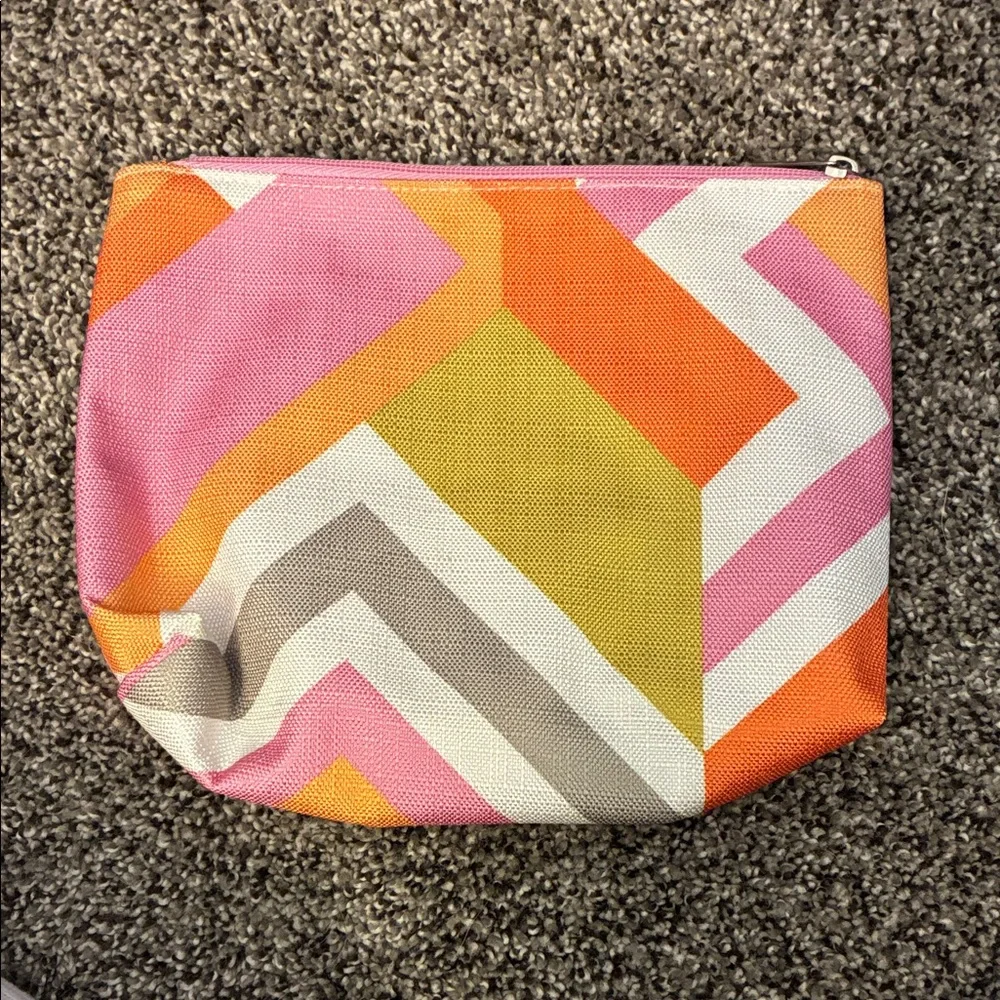 Clinique Pink and Orange Geometric Cosmetic Makeup Bag